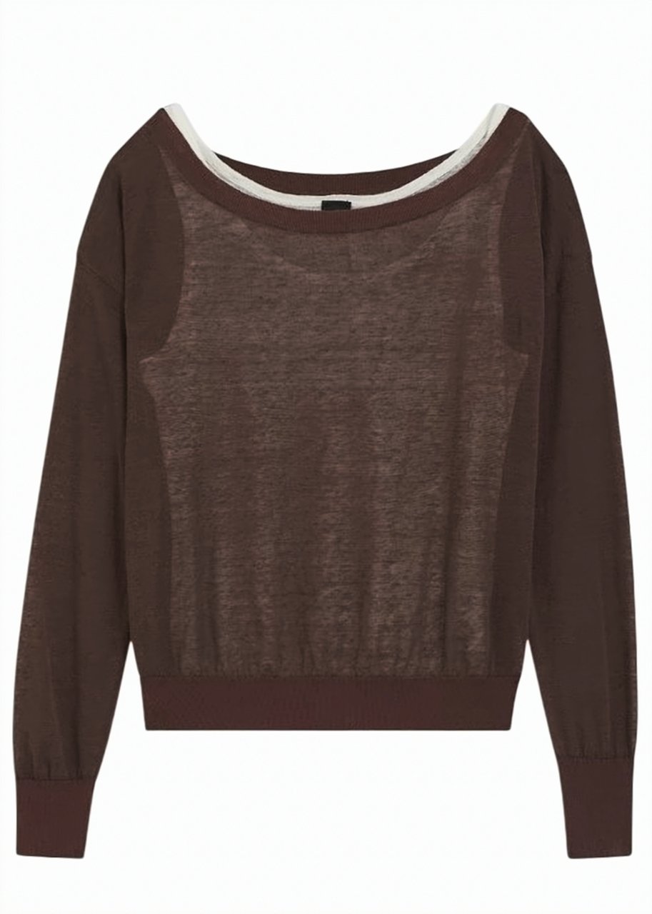 Boss Brown Layered Effect Cup Neck Sweater Zwart