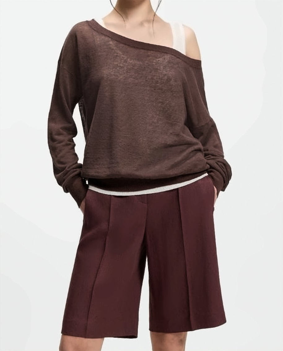 Boss Brown Layered Effect Cup Neck Sweater Zwart