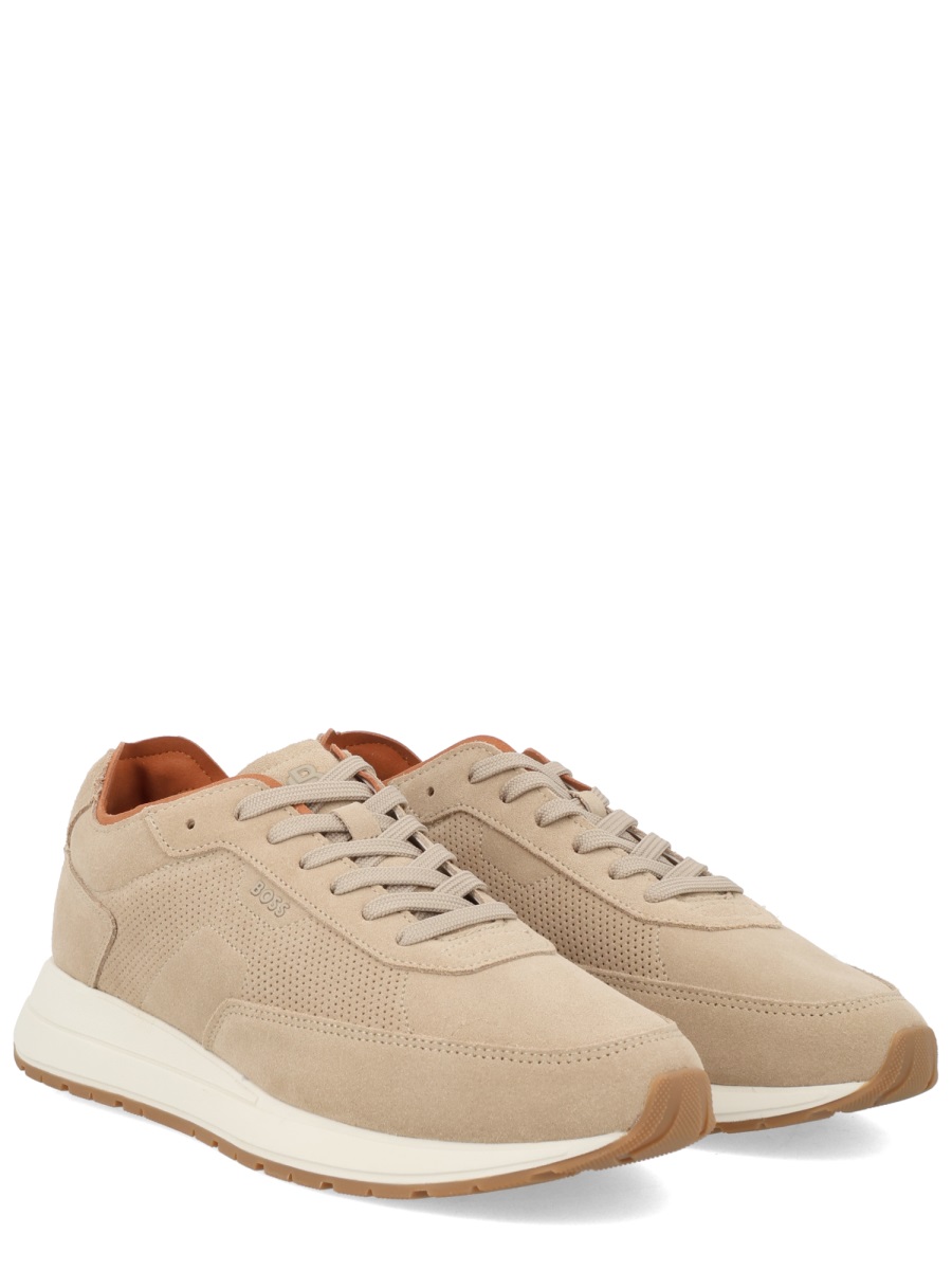 Boss Vinston Cow Leather Perforated Sneakers Neutraal