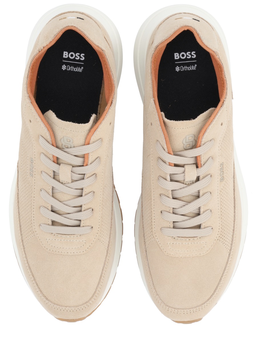 Boss Vinston Cow Leather Perforated Sneakers Neutraal