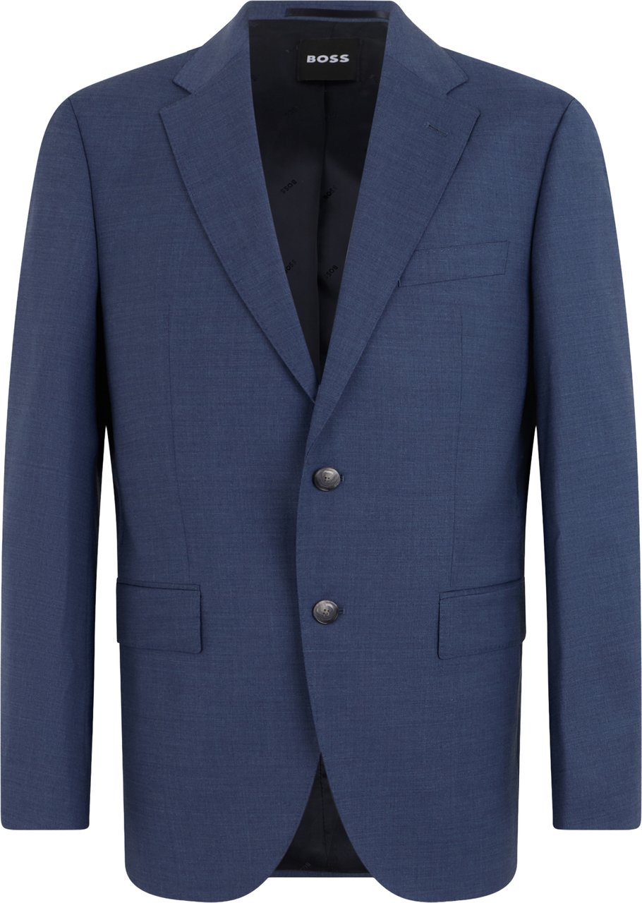 Boss Single-breasted wool blazer Blauw