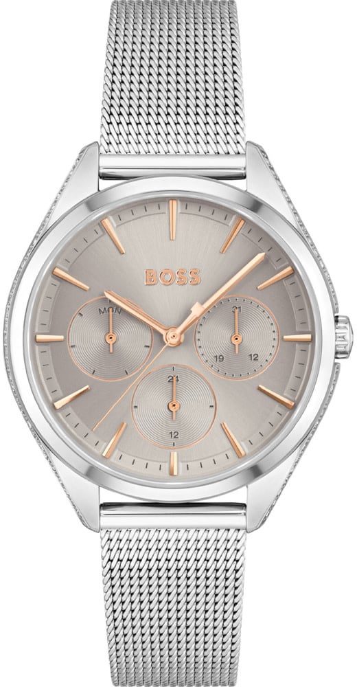 Boss BOSS Horloge HB1502638 Staal Quartz Chronograaf met Mesh Horlogeband 38mm Zilver