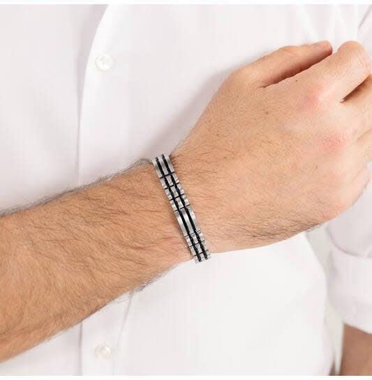 BOSS Armband HBJ1580814 Wesley Staal met Zwart 19cm Zilver