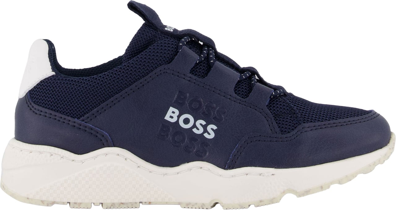 Boss Jongens Sneakers In Navy Blauw