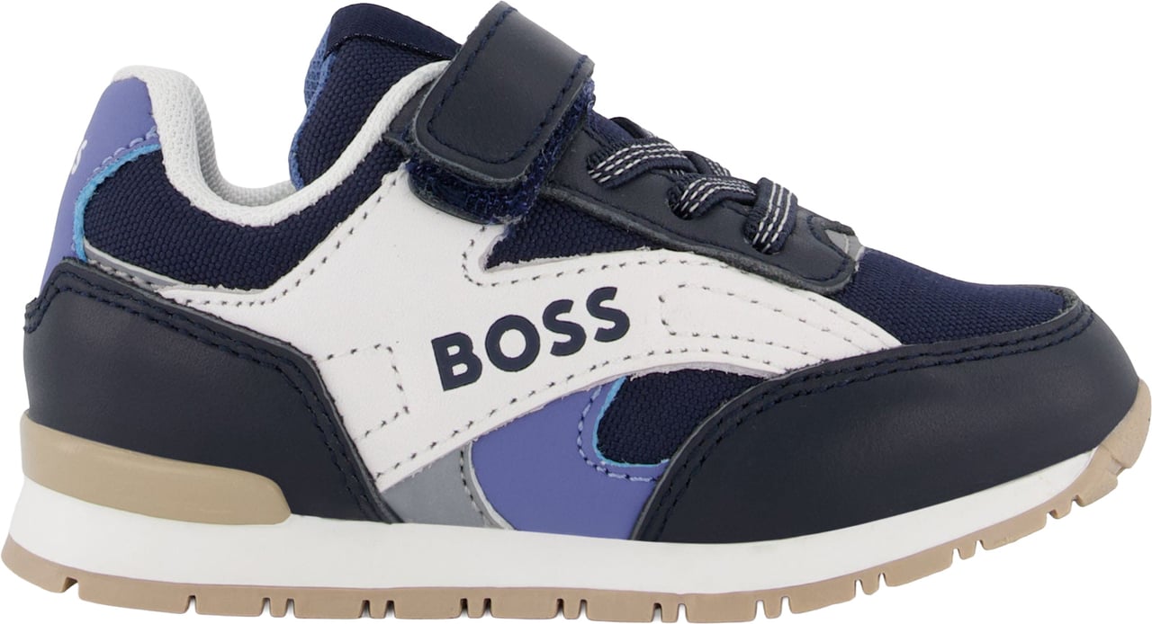 Boss Jongens Sneakers In Navy Blauw