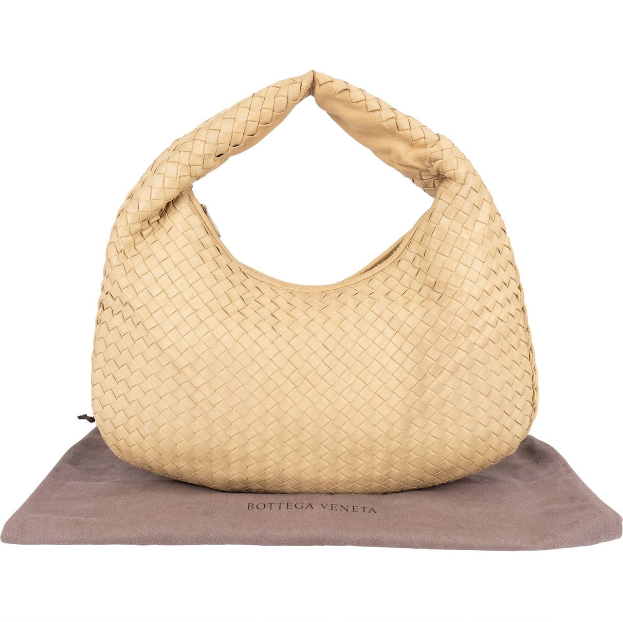 Bottega Veneta Bottega Intrecciato Leather Veneta Belly Hobo Shoulder Bag Beige