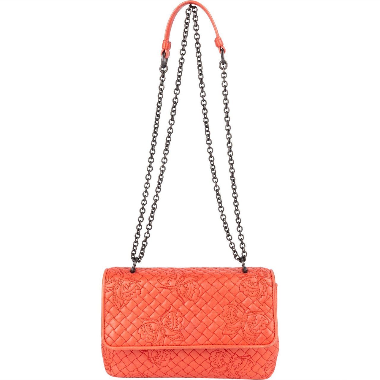 Bottega Veneta Nappa Leather Butterfly Embroidered Olimpia Crossbody Bag Oranje