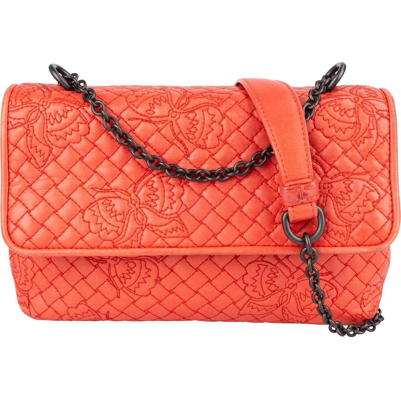 Bottega Veneta Nappa Leather Butterfly Embroidered Olimpia Crossbody Bag Oranje