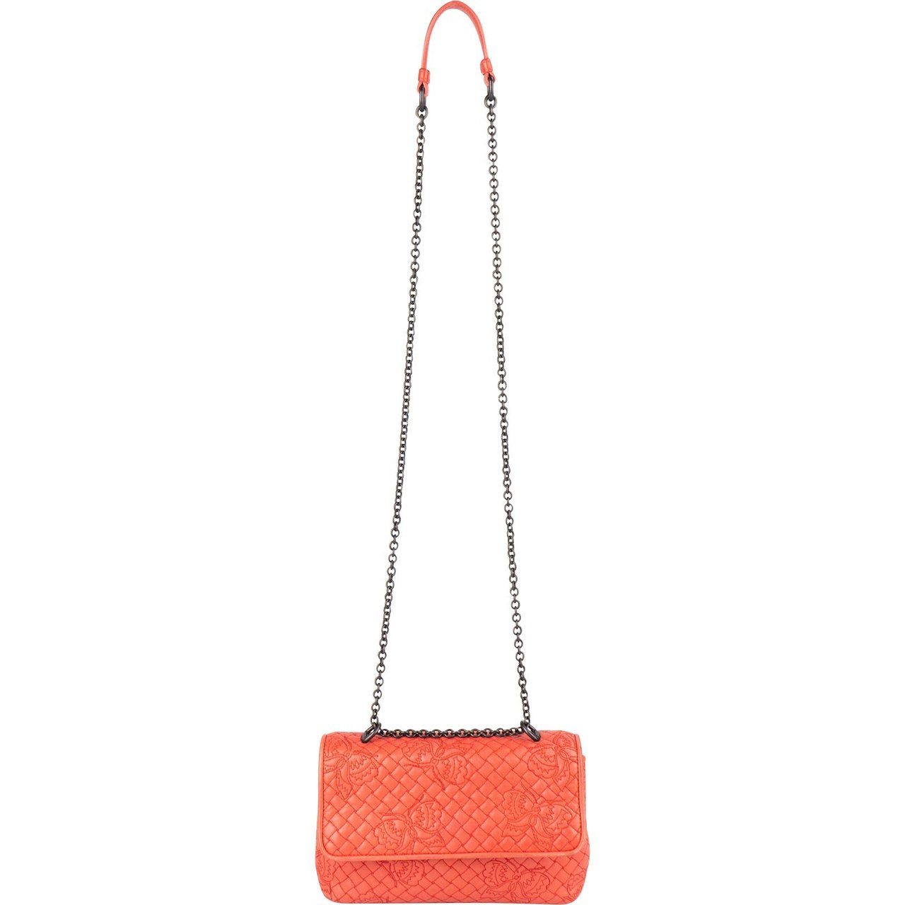 Bottega Veneta Nappa Leather Butterfly Embroidered Olimpia Crossbody Bag Oranje