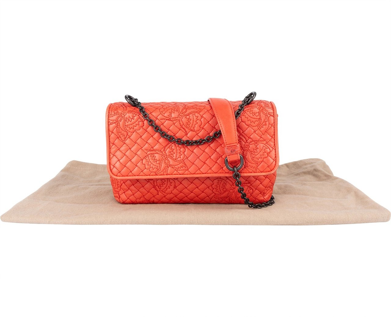 Bottega Veneta Nappa Leather Butterfly Embroidered Olimpia Crossbody Bag Oranje