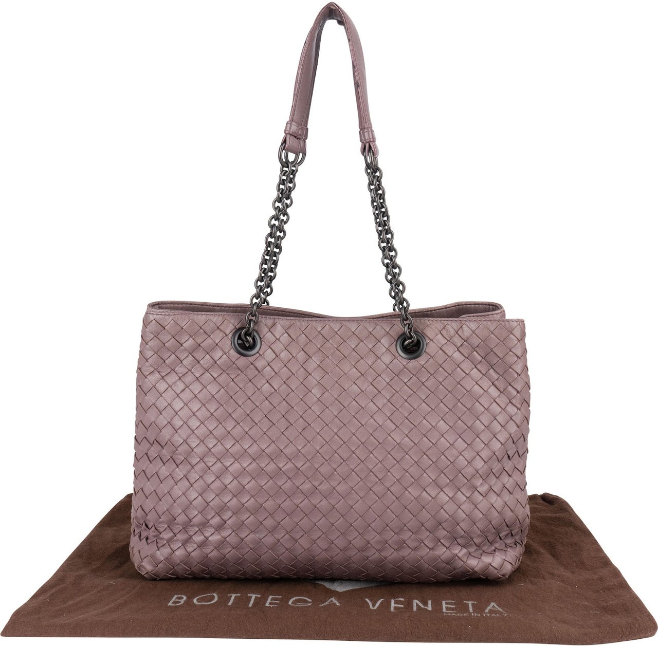 Bottega Veneta Bottega Veneta Intrecciato Leather Chain Tote Shoulder Bag Paars