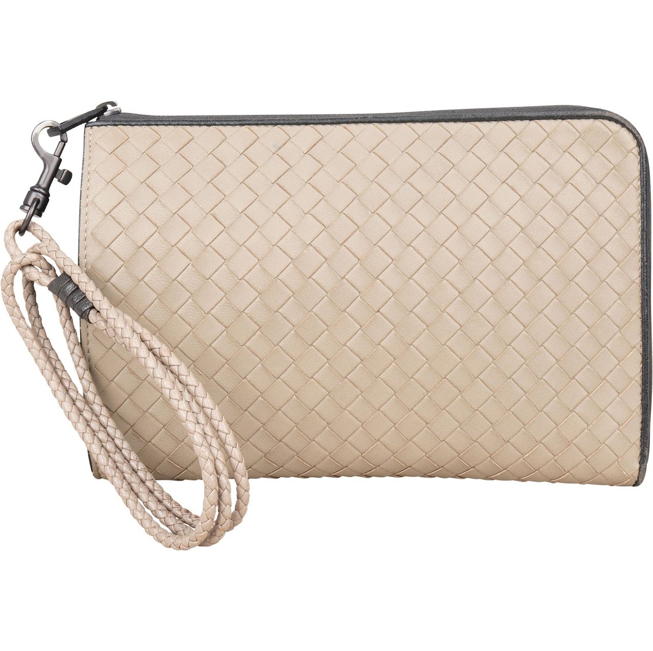 Bottega Veneta Bottega Veneta Intrecciato Leather Zipped Clutch Beige