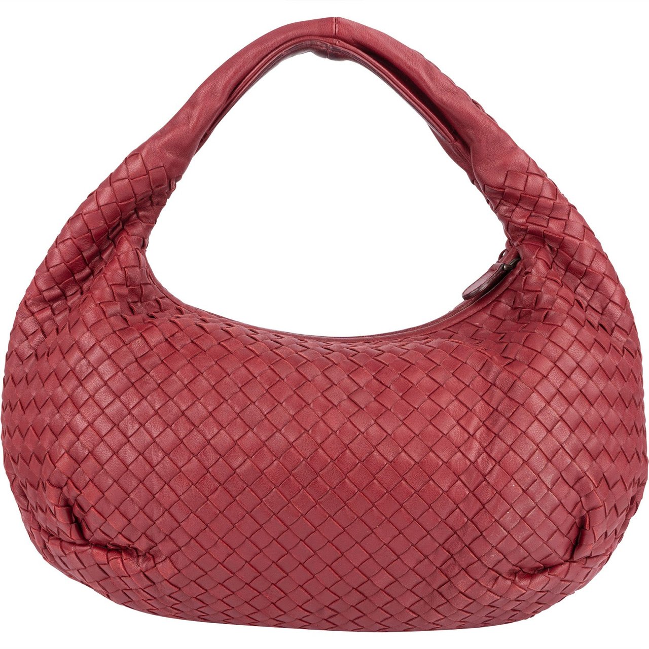 Bottega Veneta Bottega Intrecciato Nappa Leather Belly Hobo Shoulder Bag Rood
