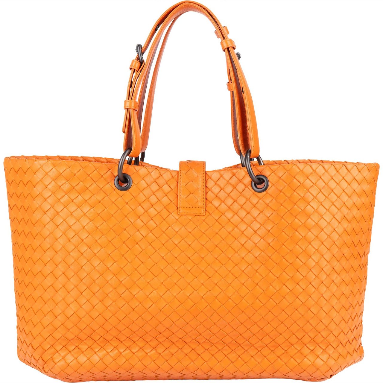 Bottega Veneta Orange Intrecciato Leather Capri Lock Tote Handbag Oranje