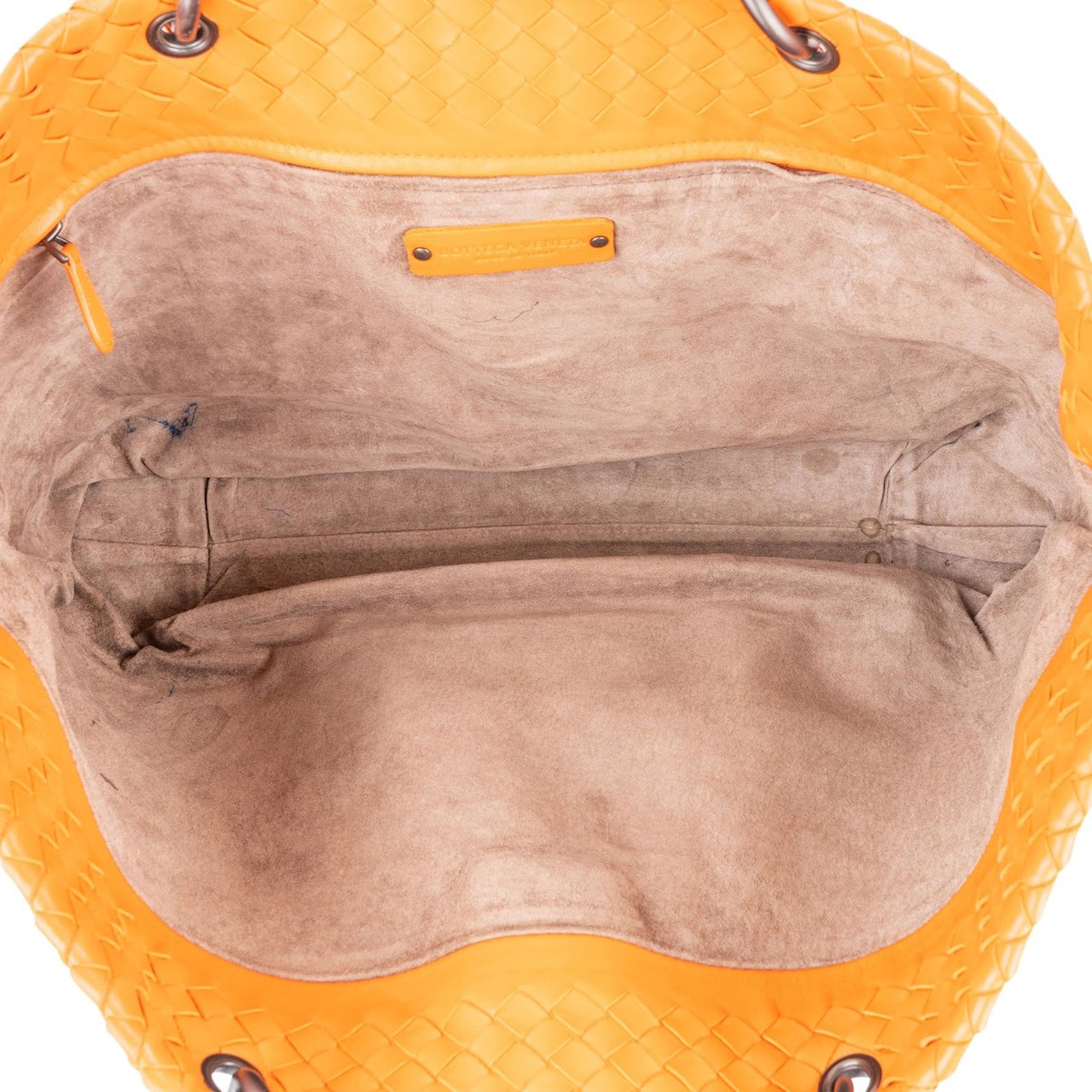 Bottega Veneta Orange Intrecciato Leather Capri Lock Tote Handbag Oranje