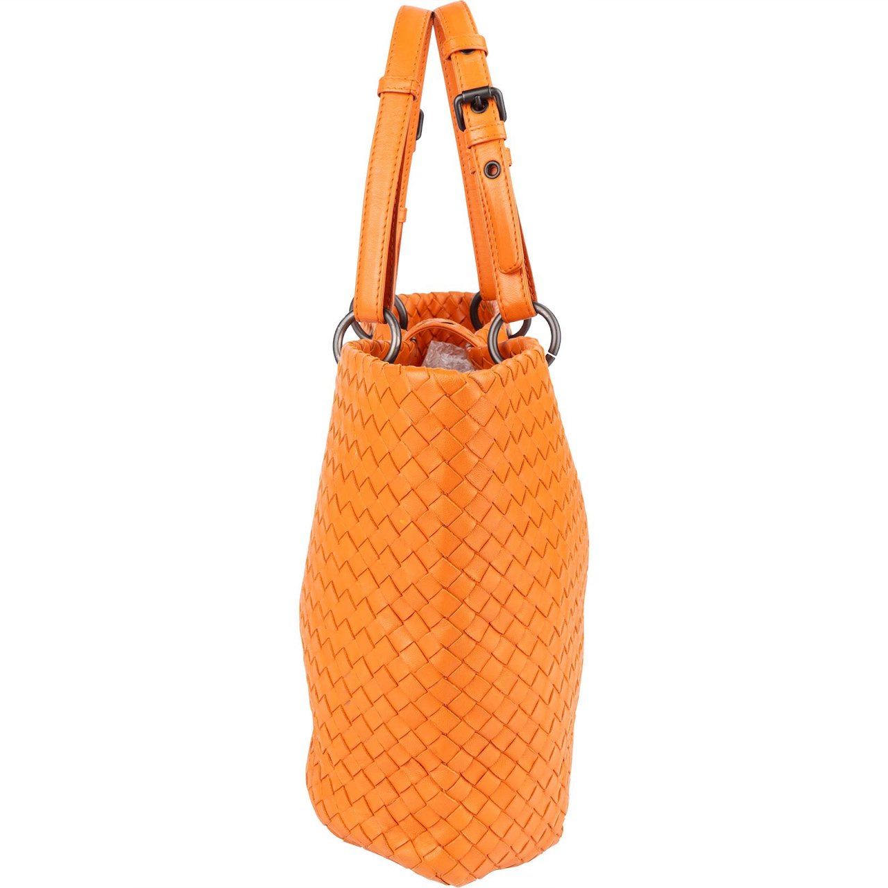 Bottega Veneta Orange Intrecciato Leather Capri Lock Tote Handbag Oranje