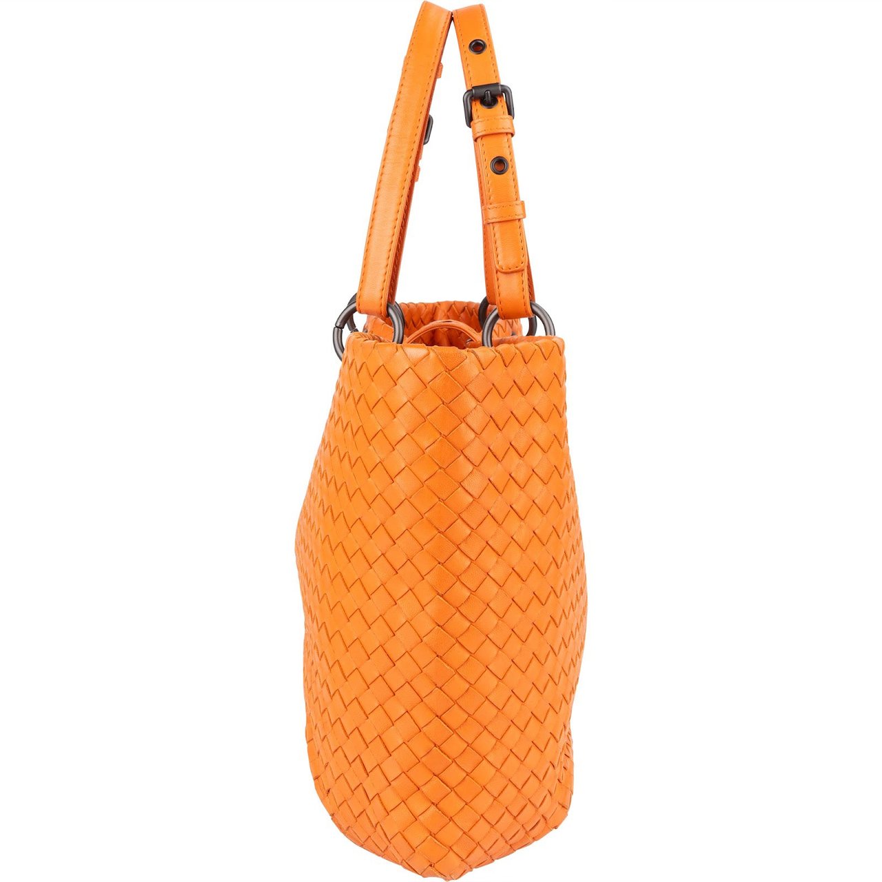Bottega Veneta Orange Intrecciato Leather Capri Lock Tote Handbag Oranje