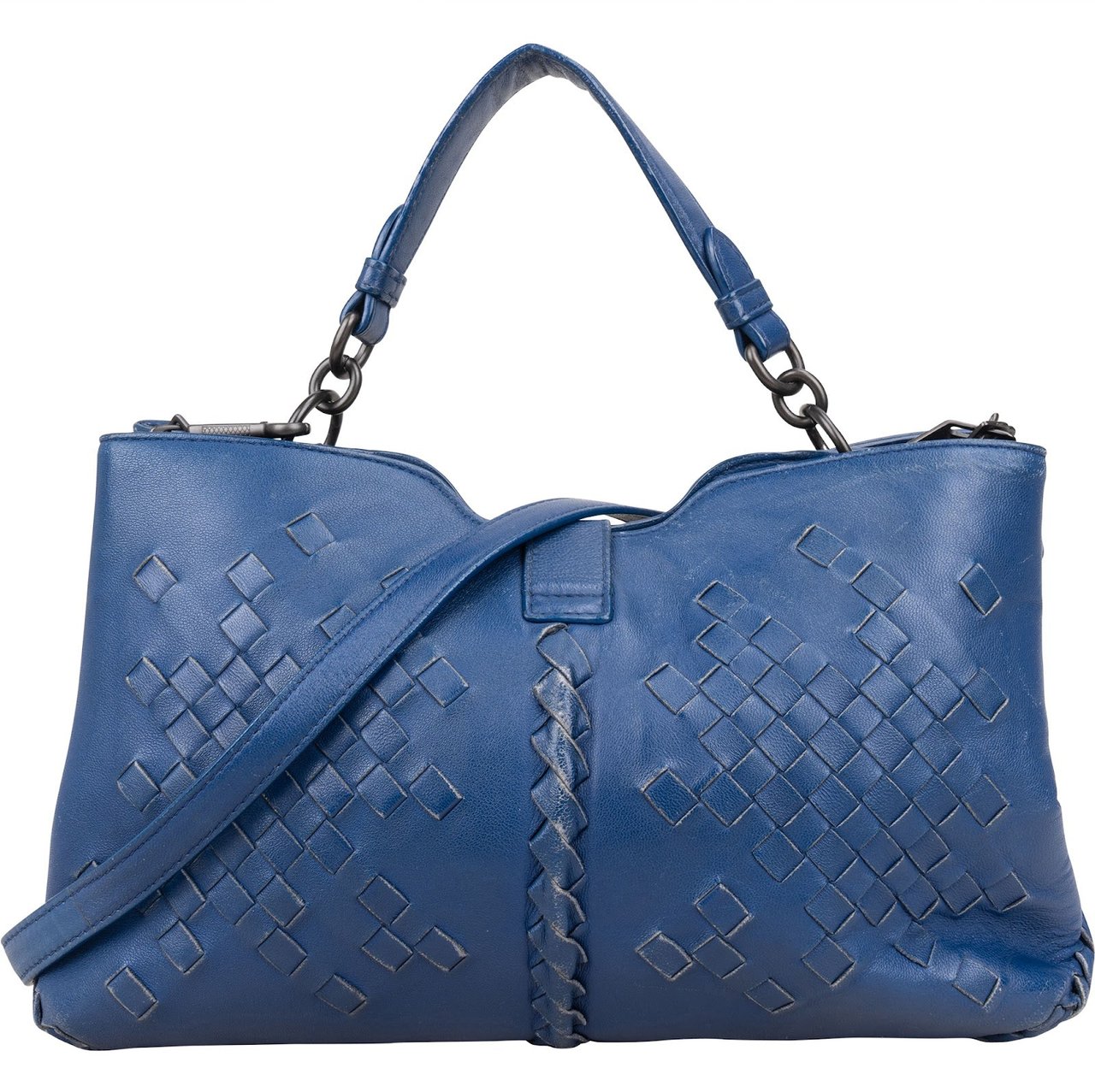 Bottega Veneta Intrecciato Leather Napoli Handbag Blauw