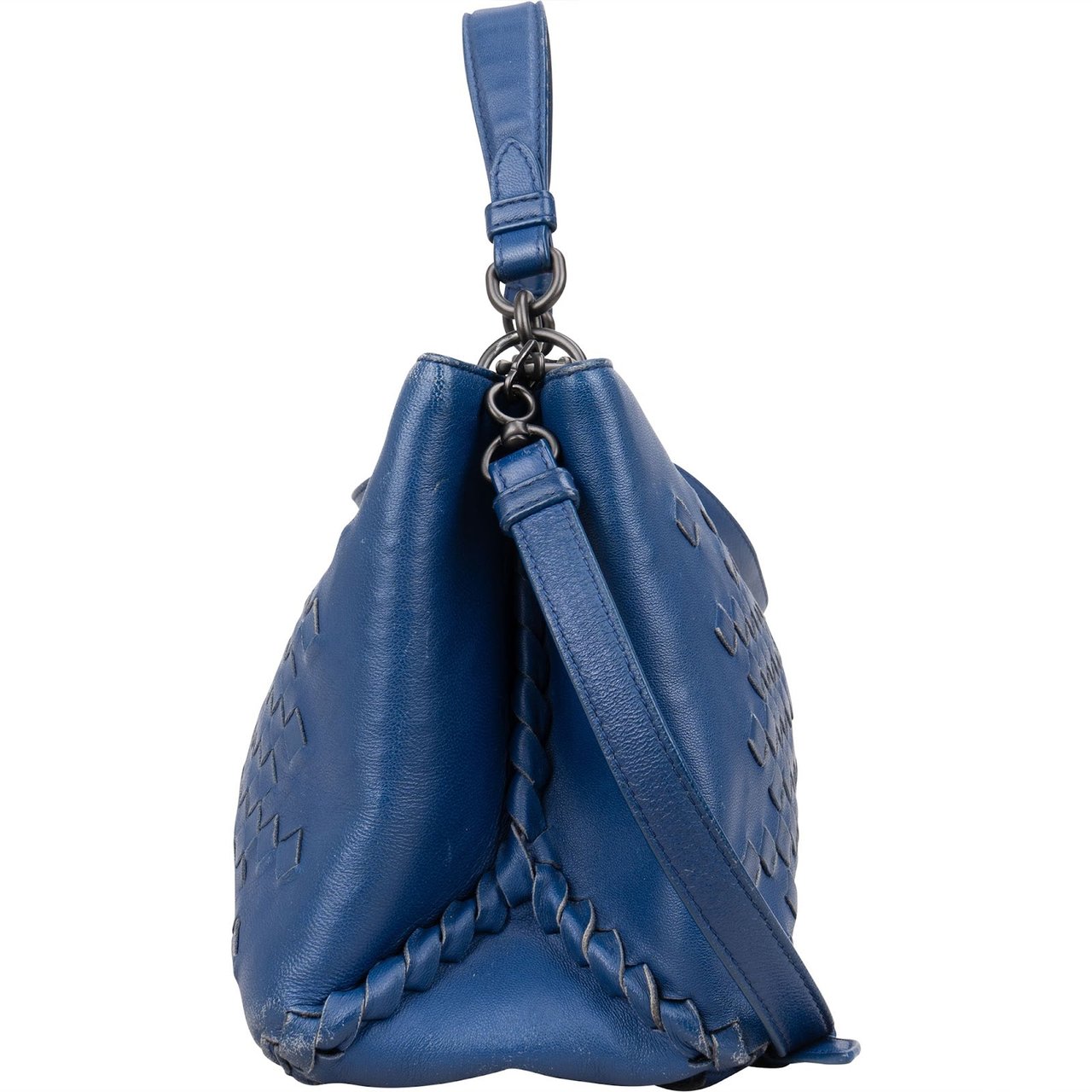 Bottega Veneta Intrecciato Leather Napoli Handbag Blauw
