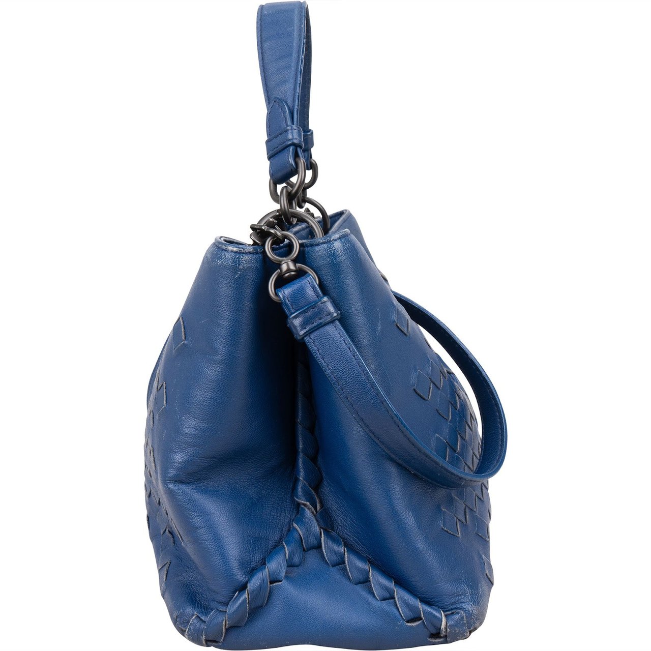 Bottega Veneta Intrecciato Leather Napoli Handbag Blauw