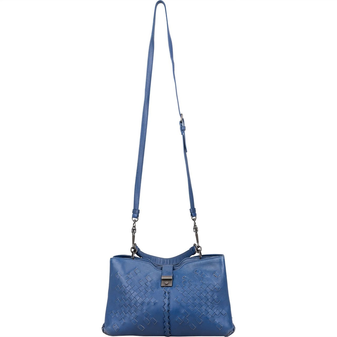 Bottega Veneta Intrecciato Leather Napoli Handbag Blauw