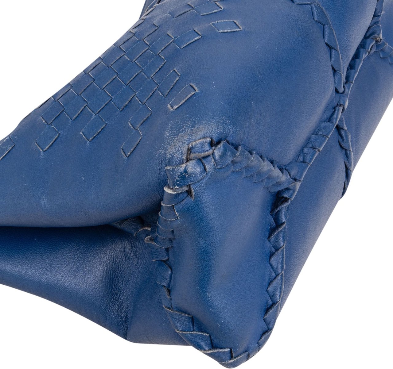 Bottega Veneta Intrecciato Leather Napoli Handbag Blauw