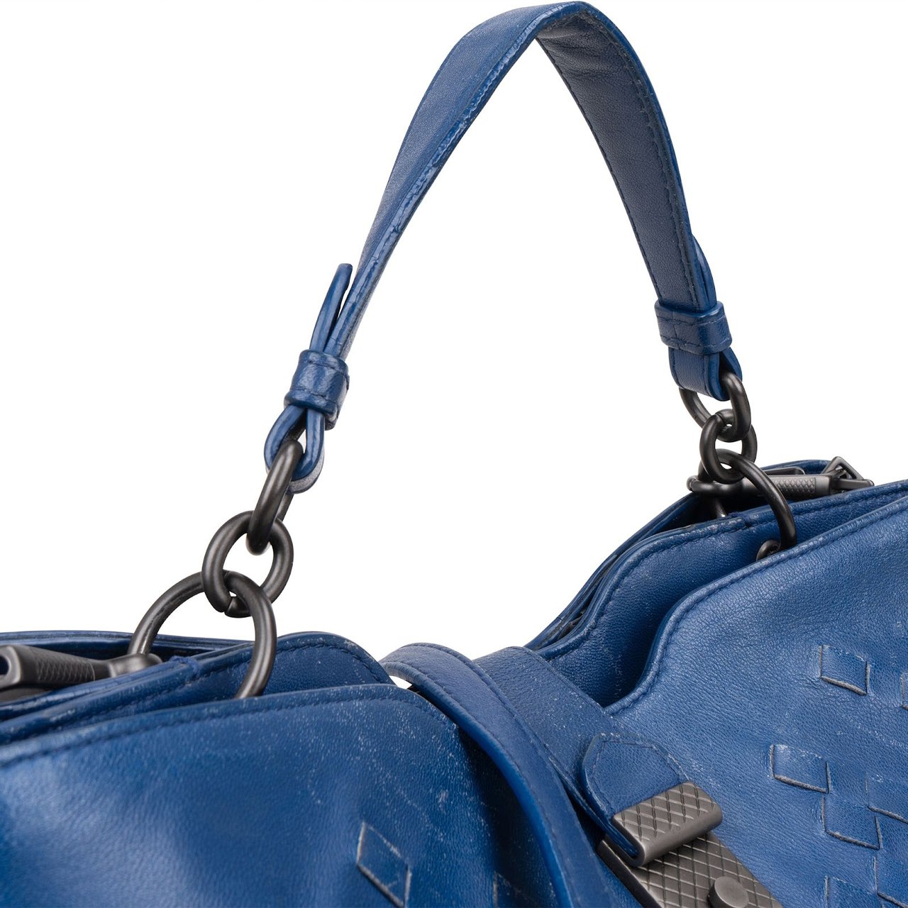 Bottega Veneta Intrecciato Leather Napoli Handbag Blauw