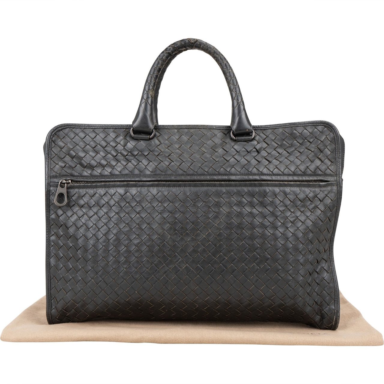 Bottega Veneta Intrecciato Leather Business Handbag Zwart