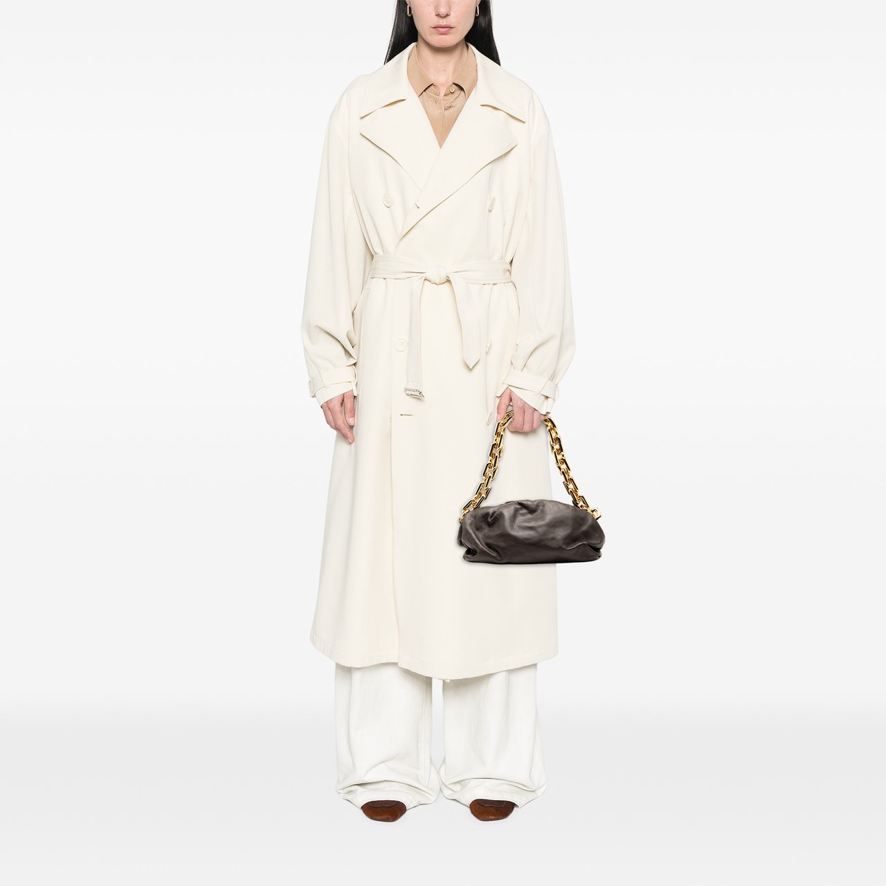 Bottega Veneta Lambskin Chain Pouch Bruin