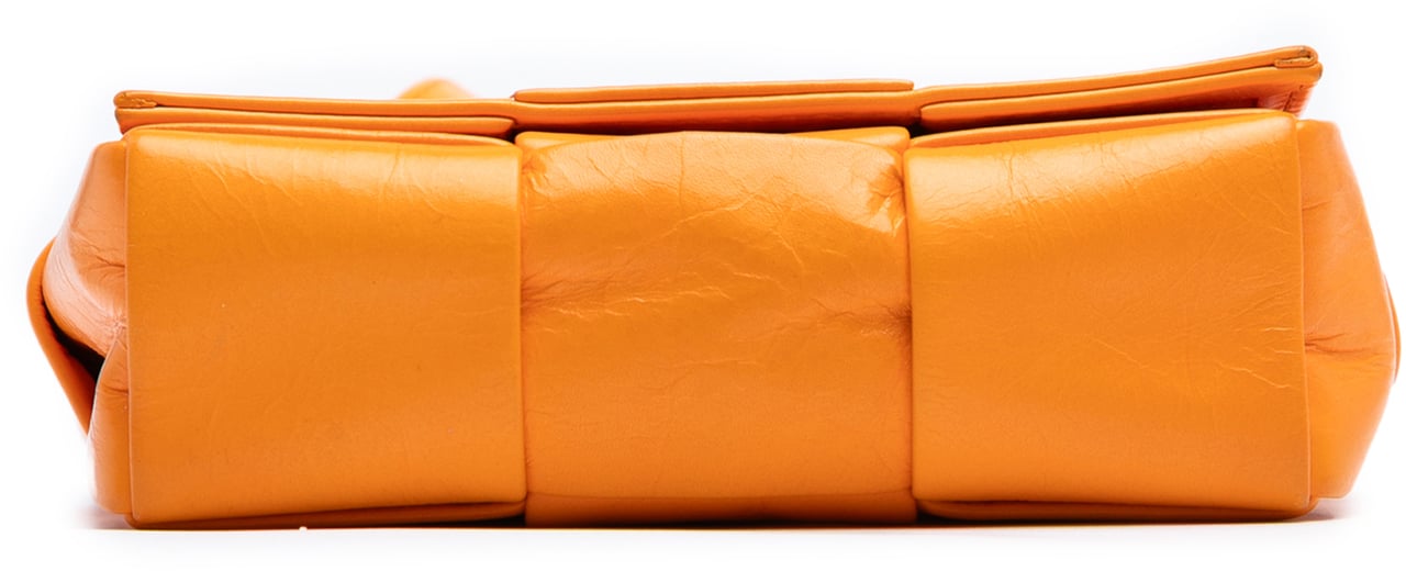 Bottega Veneta Extra Mini Crinkled Lambskin Intrecciato Cassette Crossbody Oranje