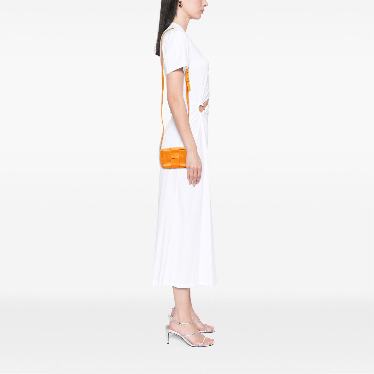 Bottega Veneta Extra Mini Crinkled Lambskin Intrecciato Cassette Crossbody Oranje