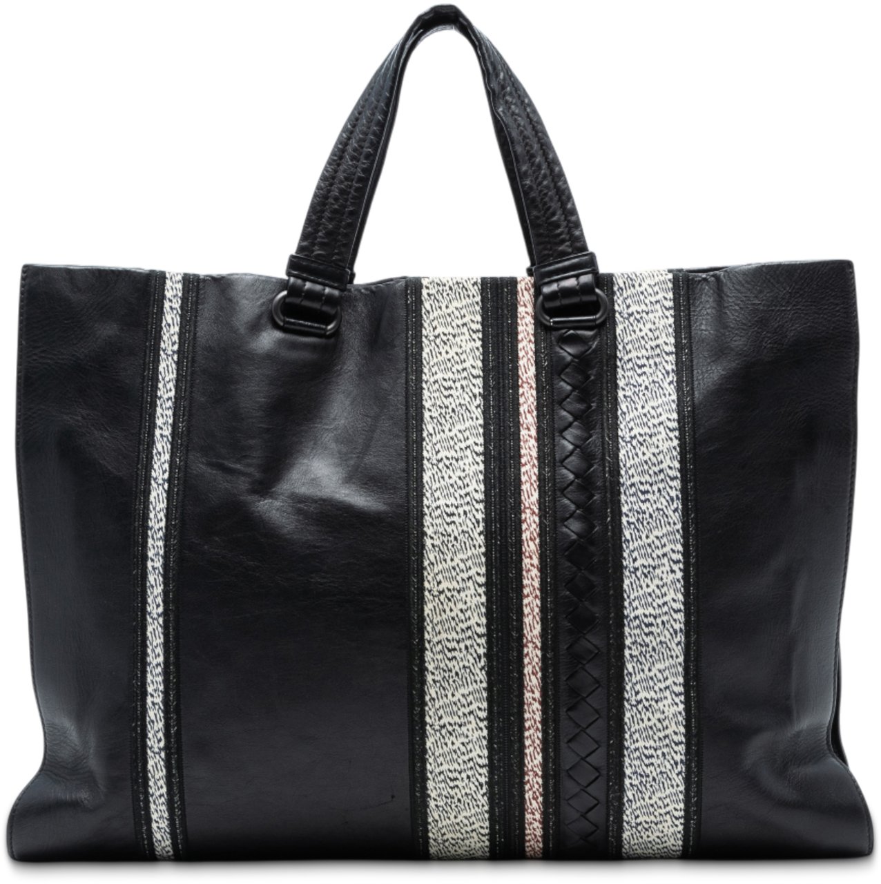 Bottega Veneta Intrecciato Trimmed Nappa Vertical Stripe Tote Zwart