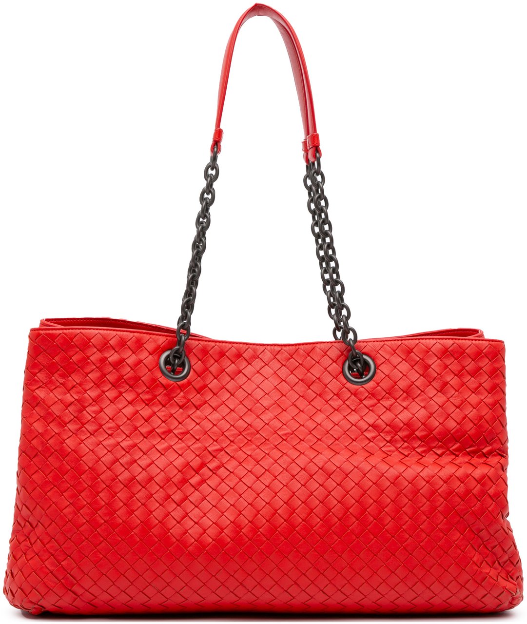 Bottega Veneta Medium Nappa Intrecciato Double Chain Tote Rood