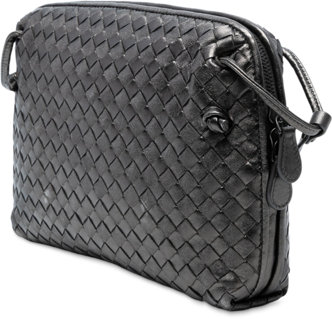 Bottega Veneta Metallic Nappa Intrecciato Nodini Crossbody Grijs