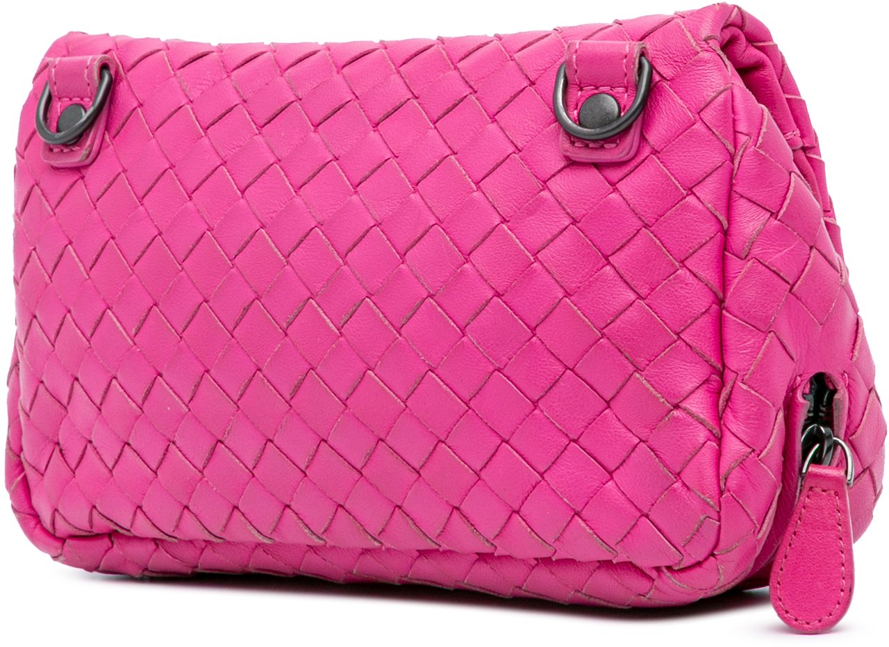 Bottega Veneta Small Calfskin Intrecciomirage Embossed Butterfly Chain Crossbody Roze