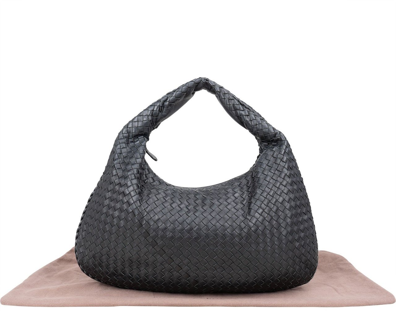 Bottega Veneta Bottega Intrecciato Leather Belly Hobo Shoulder Bag Zwart
