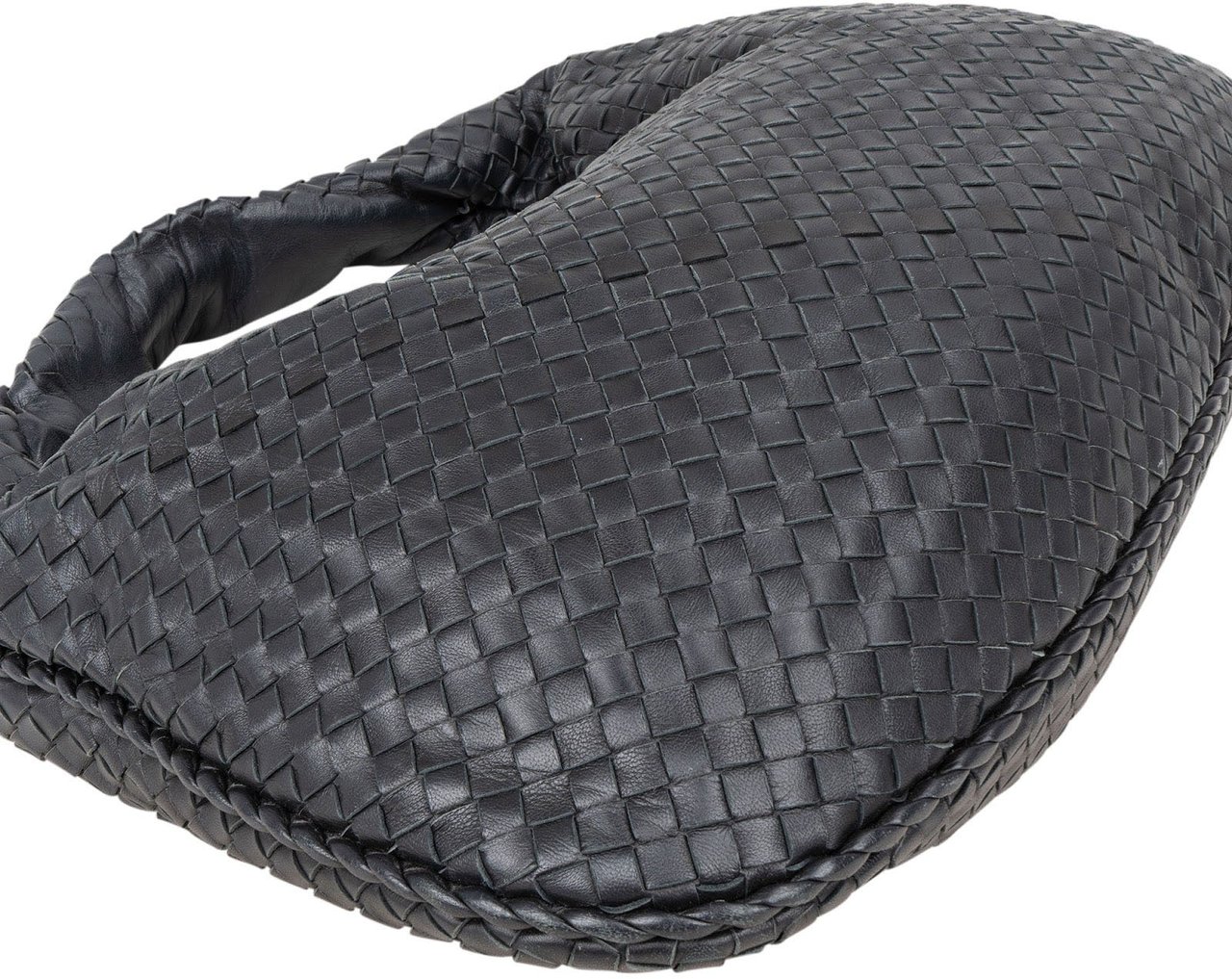 Bottega Veneta Bottega Intrecciato Leather Belly Hobo Shoulder Bag Zwart