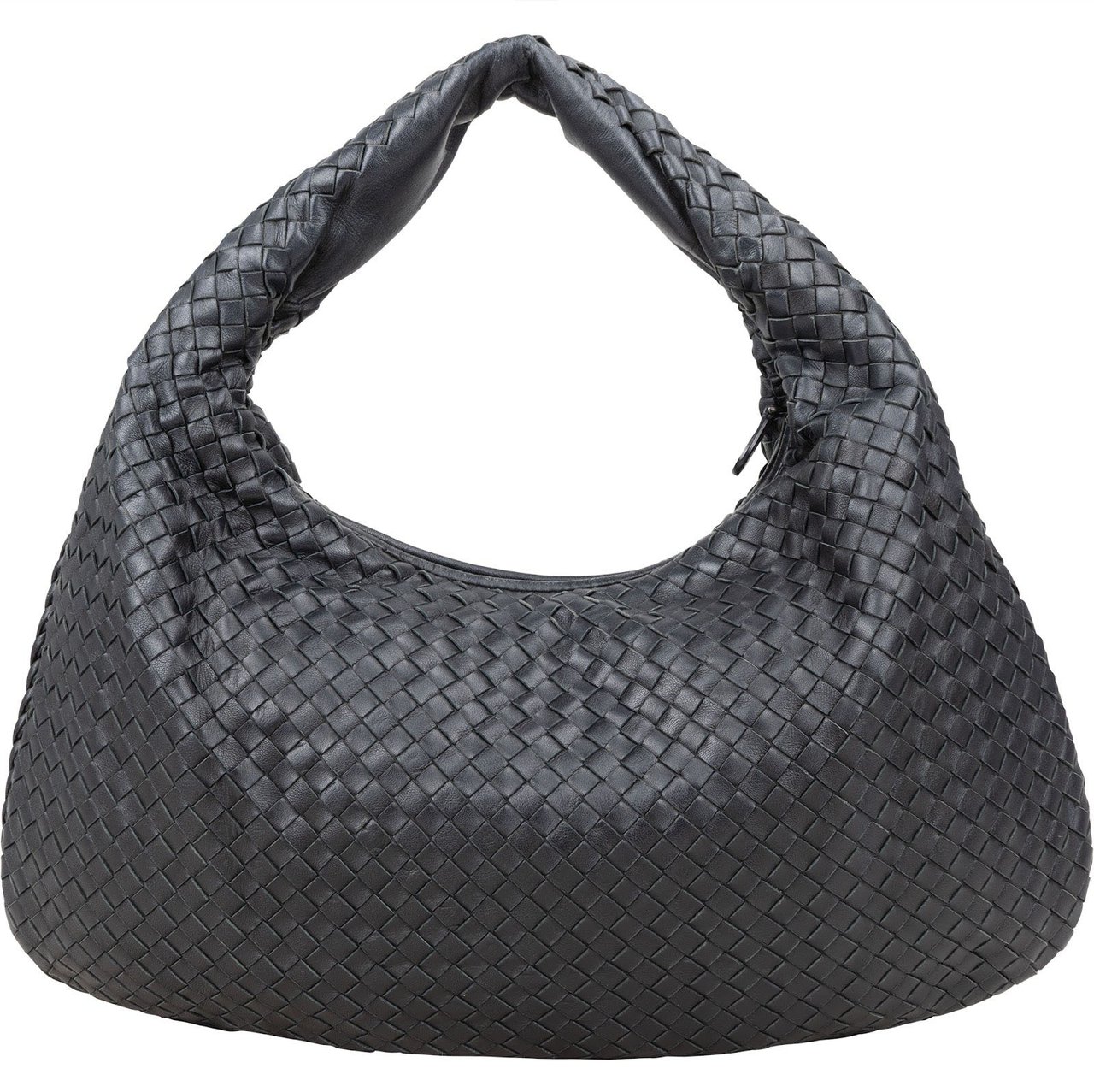 Bottega Veneta Bottega Intrecciato Leather Belly Hobo Shoulder Bag Zwart