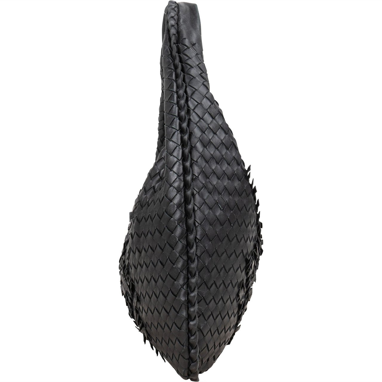 Bottega Veneta Bottega Veneta Intrecciato Leather Cervo Frayed Belly Hobo Shoulder Bag Zwart