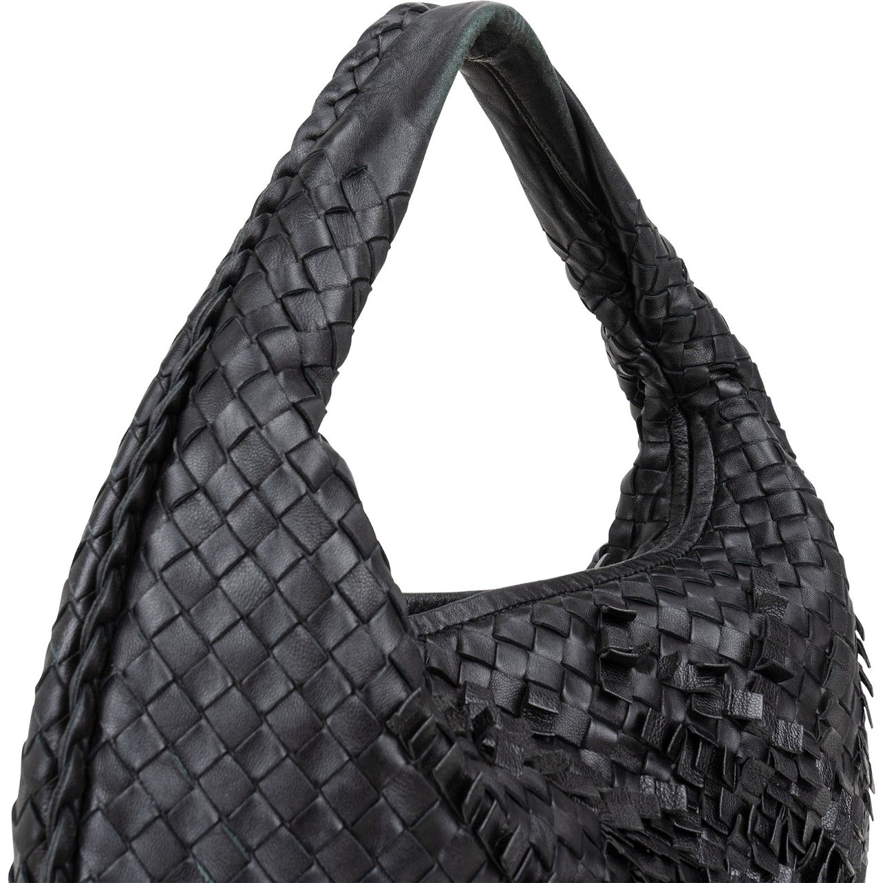 Bottega Veneta Bottega Veneta Intrecciato Leather Cervo Frayed Belly Hobo Shoulder Bag Zwart