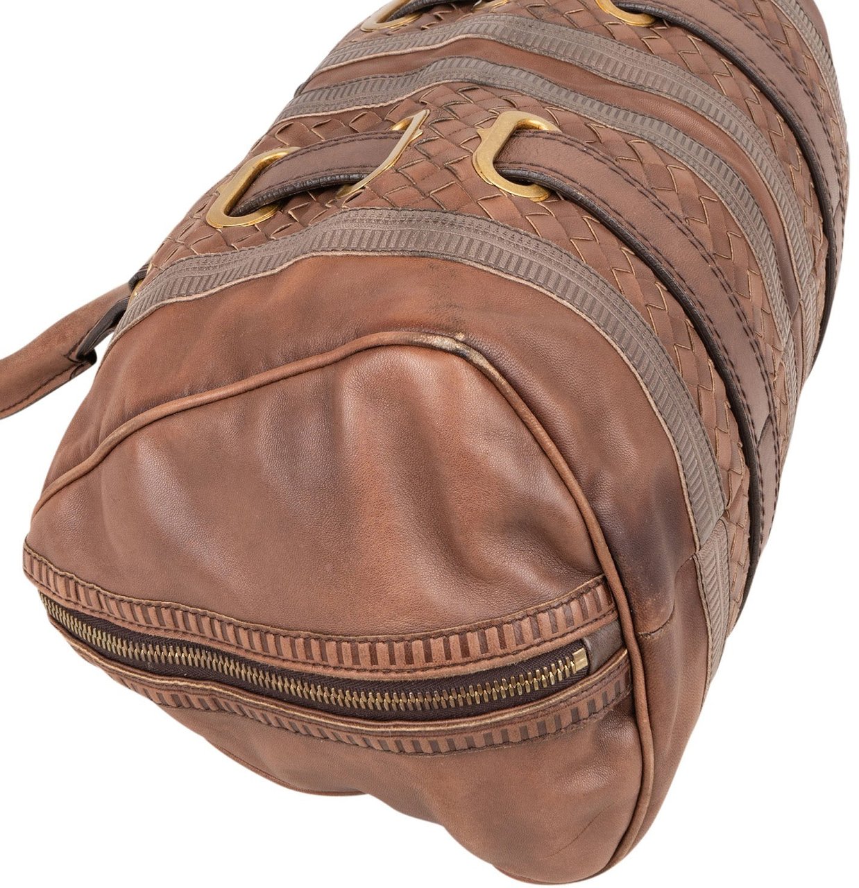 Bottega Veneta Intrecciato Leather Accordeon Handbag Bruin