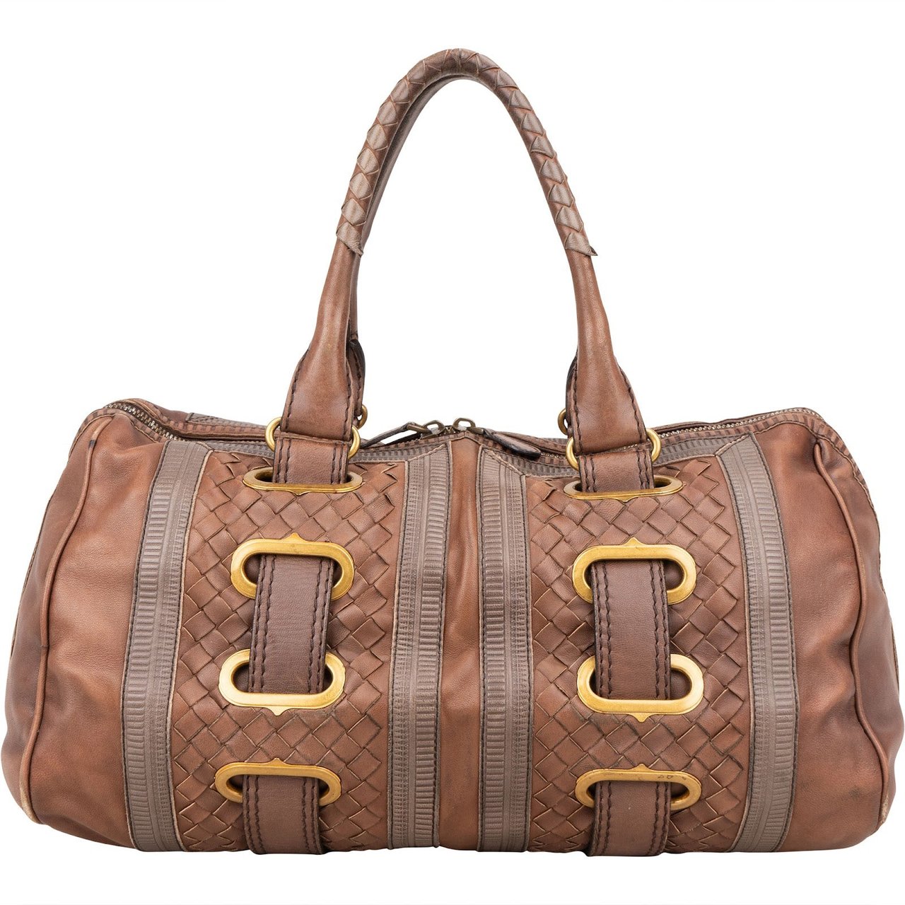 Bottega Veneta Intrecciato Leather Accordeon Handbag Bruin
