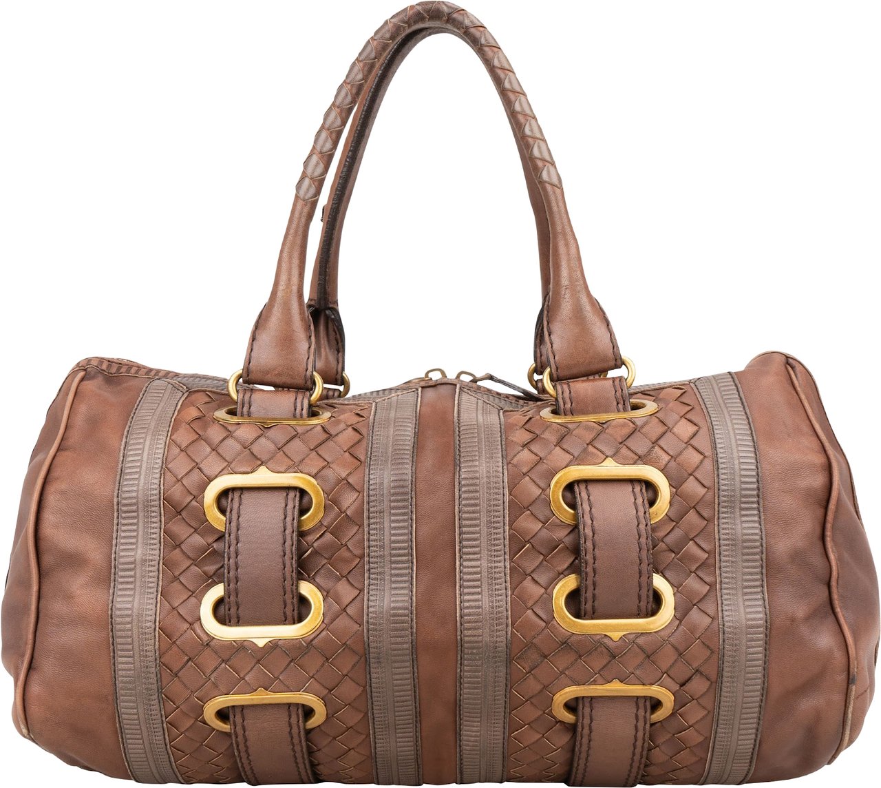 Bottega Veneta Intrecciato Leather Accordeon Handbag Bruin