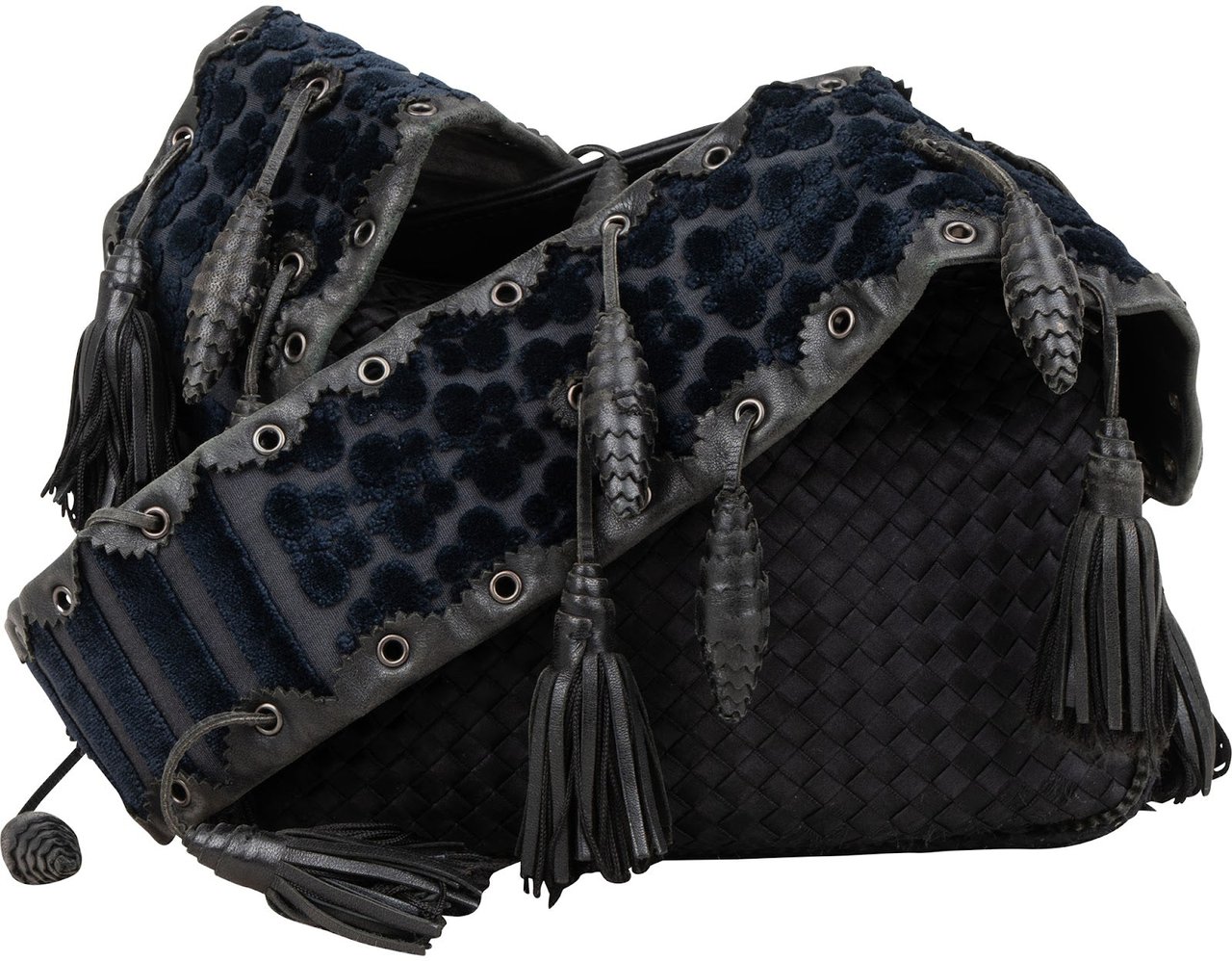 Bottega Veneta Bottega Veneta Intrecciato Satin Corset Tassel 27/50 Crossbody Bag Zwart