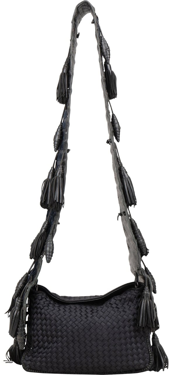 Bottega Veneta Bottega Veneta Intrecciato Satin Corset Tassel 27/50 Crossbody Bag Zwart