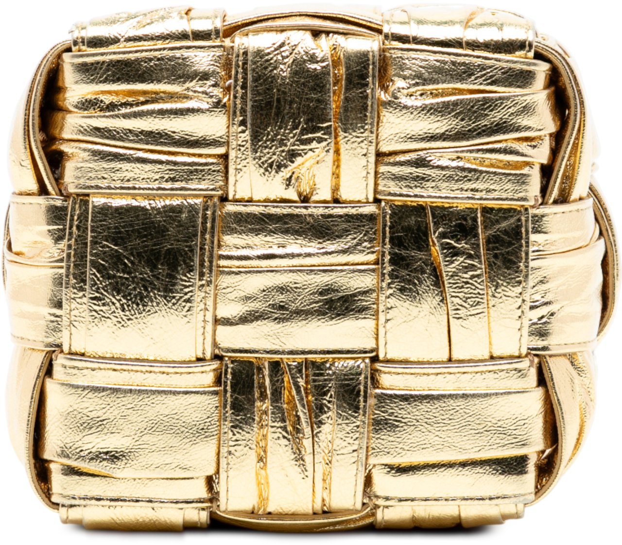 Bottega Veneta Small Metallic Crushed Nappa Maxi Intrecciato Cassette Bucket Bag Goud