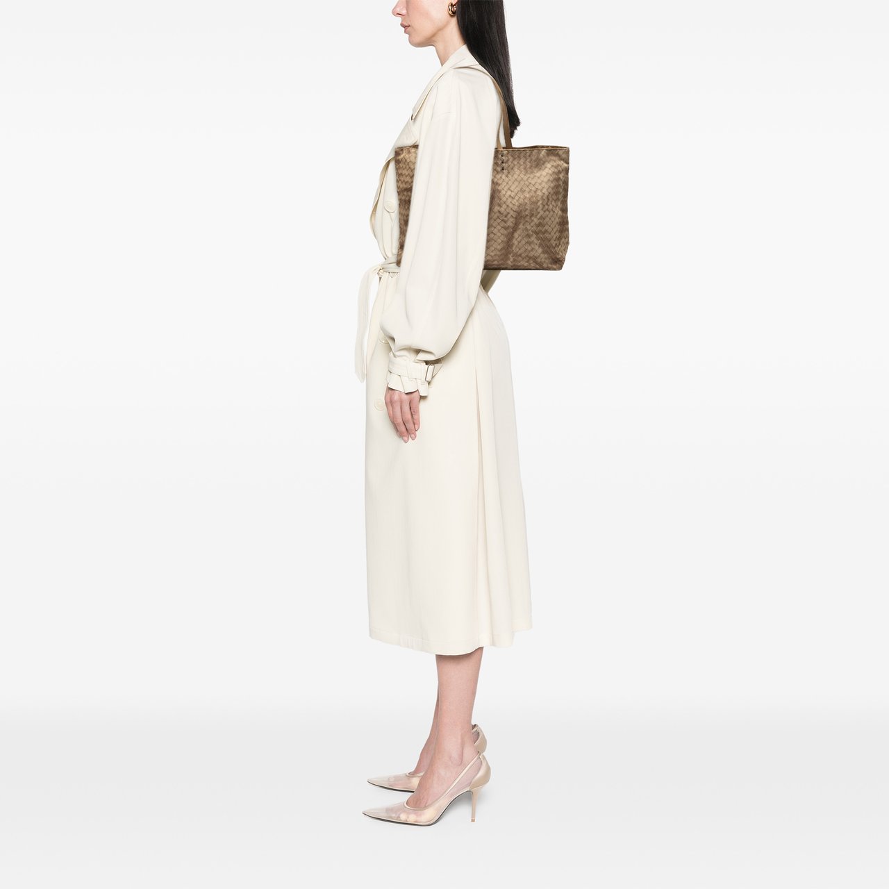 Bottega Veneta Nylon Intrecciolusion Tote Bruin