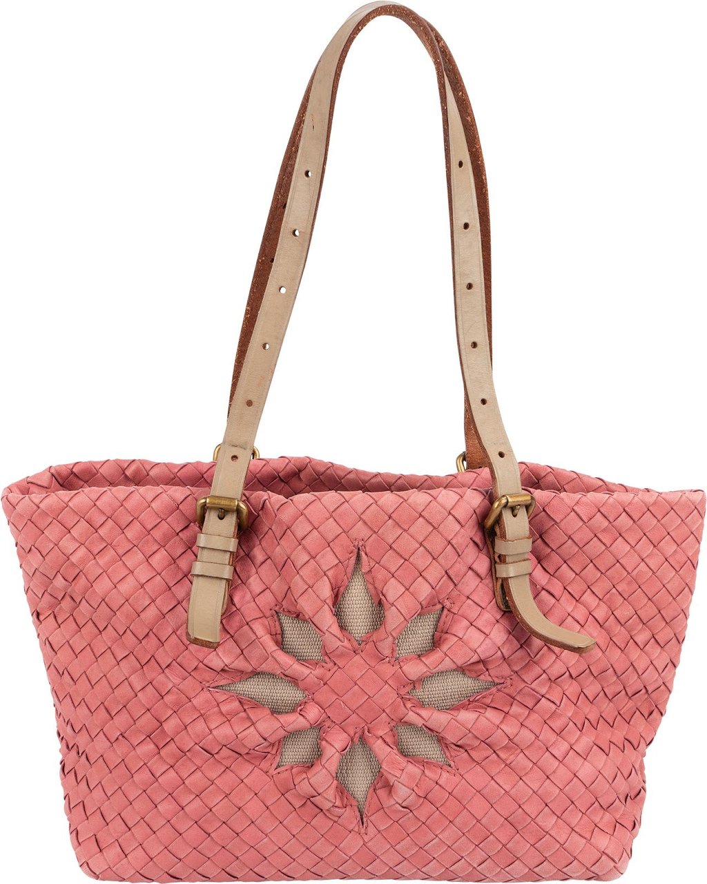 Bottega Veneta Intrecciato Leather Marquise Flower Tote Shoulder Bag Roze