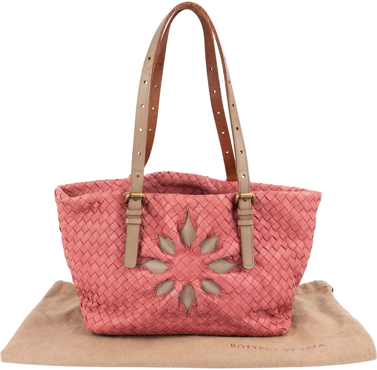 Bottega Veneta Intrecciato Leather Marquise Flower Tote Shoulder Bag Roze