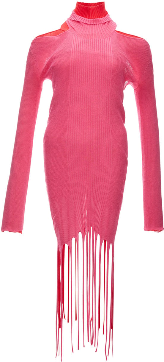 Bottega Veneta Stretch Knit Long Dress with Fringes Divers